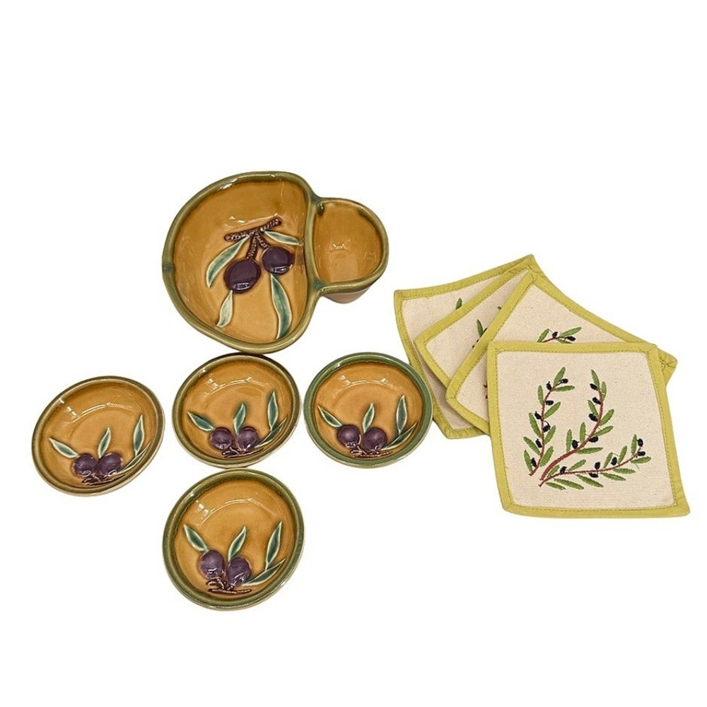 Il Caffe Grande Olive Oil Dipping Serving Set Ceramic Appetizer Hors D'oeuvres